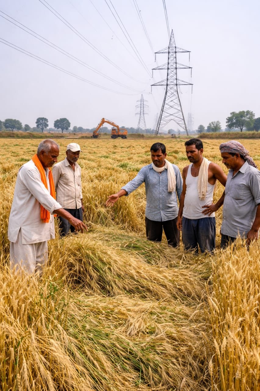 बुटवल-गोरखपुर 400 केवी लाइन: विकास की राह में किसानों की फसलें रौंदी