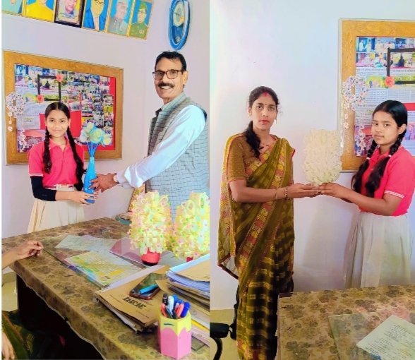 लो कॉस्ट–नो कॉस्ट सामग्री से छात्राओं ने बनाए आकर्षक गुलदस्ते