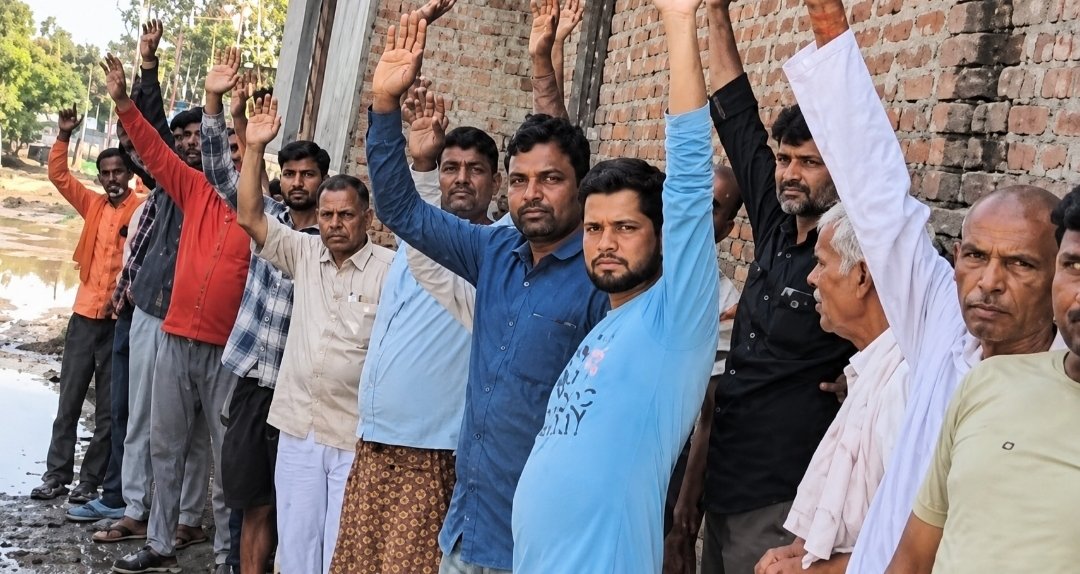 जलभराव से बेलहिया के ग्रामीण बेहाल, प्रदर्शन कर प्रशासन से लगाई गुहार